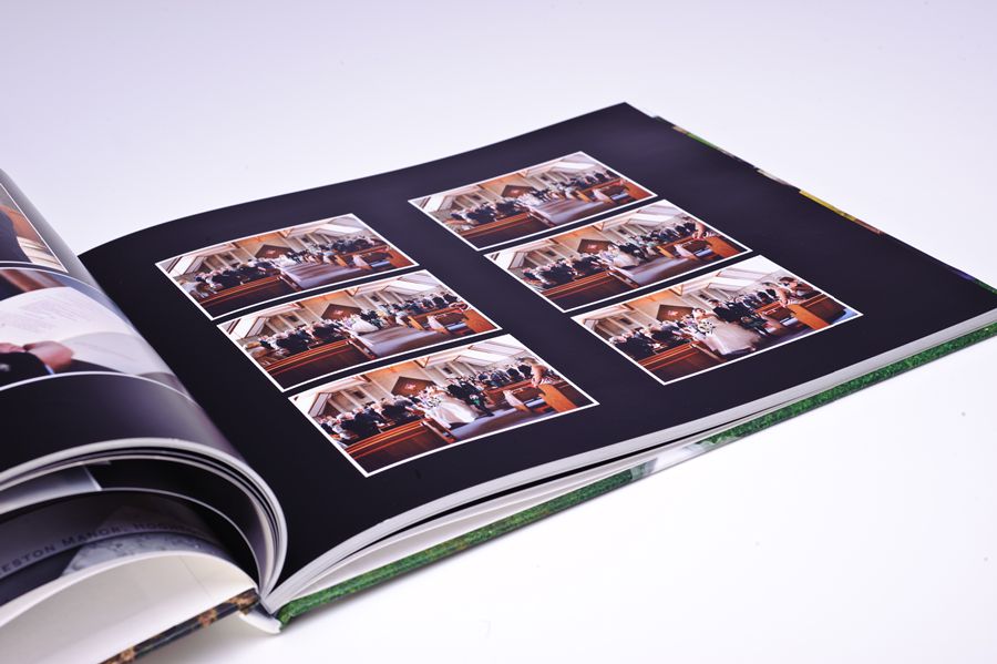D3A_9225-copy | Weddings by Michael Open photo album page showing two grid layouts of small photos on a dark background, likely a scrapbook or memory book.